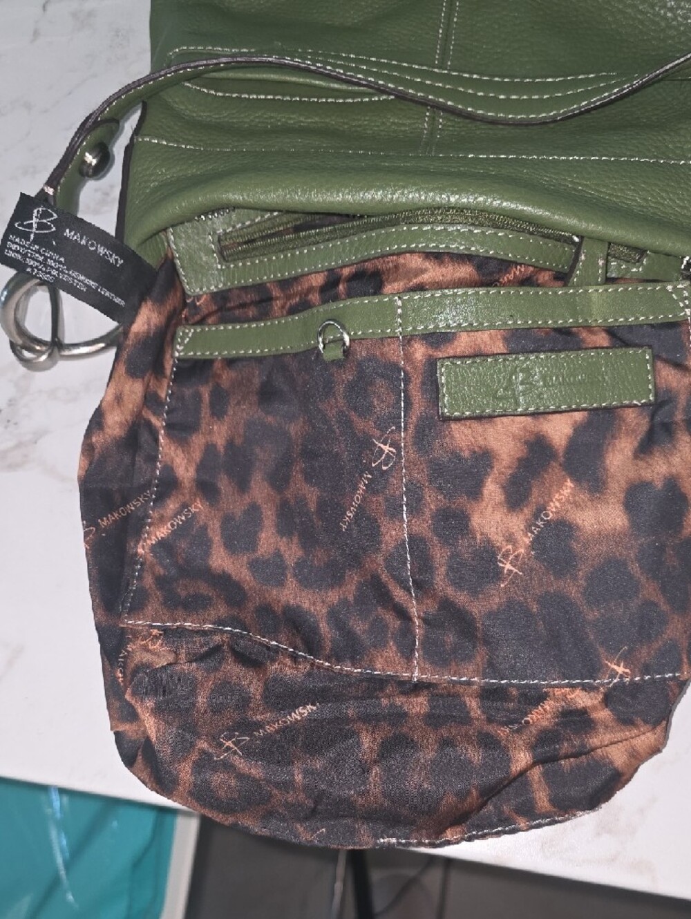 b. makowsky Olive Green Leather Crossbody with Silver Hardware - Picture 10 of 13
